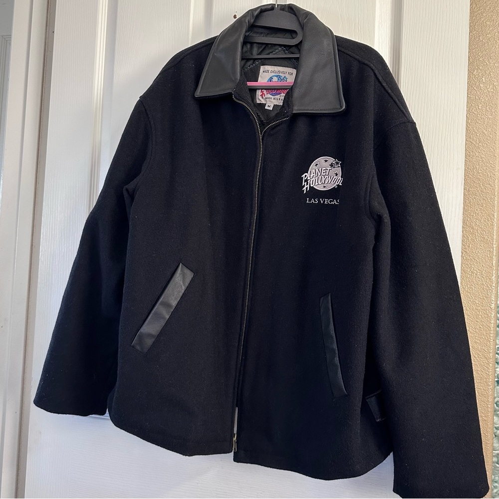 RARE! Vintage Planet Hollywood Las Vegas wool leather bomber varsity Jacket